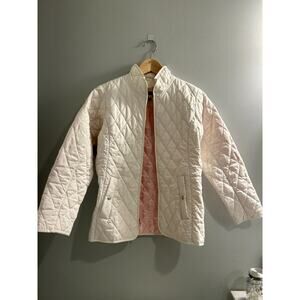Lands' End white quilted jacket with pink lining girls 10-12